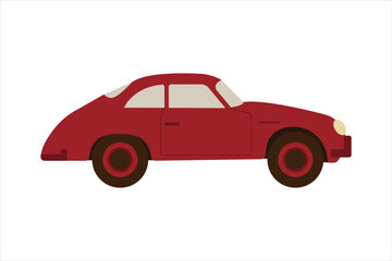 Fototapeta premium A vibrant red classic coupe stands still in profile view against a pristine white background. This vintage automobile features a sleek, old-fashioned design, showcasing its distinctive shape.