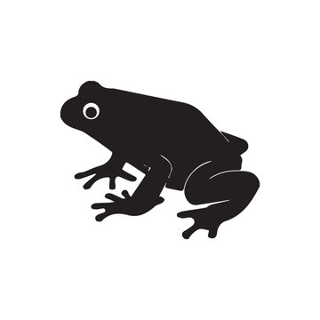 Black Silhouette Frog Leaping on White Background Minimalist Animal Illustration