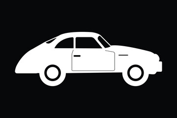 Fototapeta premium A striking white silhouette of a classic retro coupe car stands out on a stark black background.