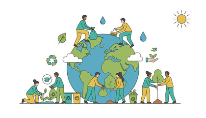 Fototapeta premium Group of diverse people actively participating in eco friendly activities to protect the earth and promote sustainability.