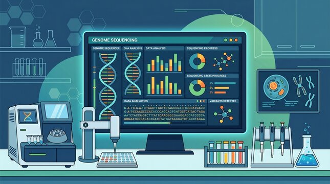 Genome sequencing laboratory analysis on computer screen