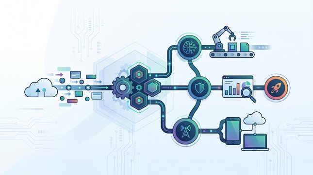 Data automation process workflow infographic illustration