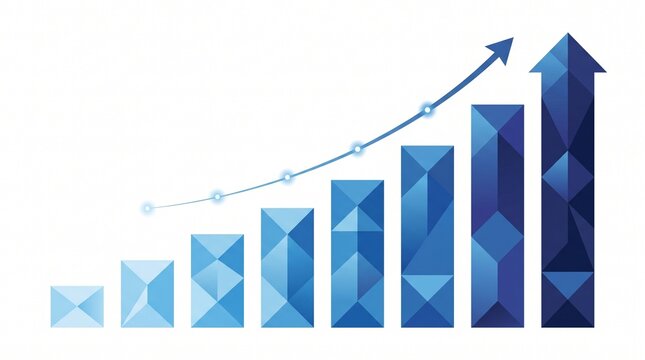 Blue geometric bar chart showing business growth