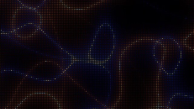 Animated abstract technology random dots and grid 4K on black background. Loop background. Led halftone and moire effect