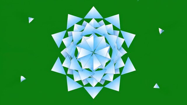 Geometric Snowflake Formation Forming with Light Refraction on Green Background