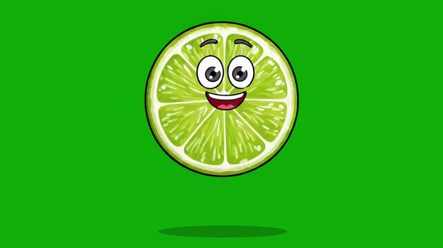 Happy lime slices bouncing with joy against a vibrant green background with cinematic motion