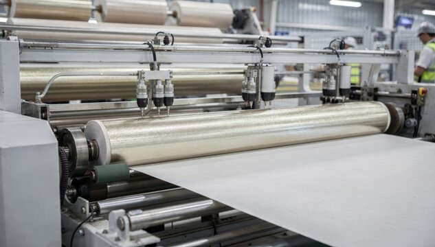 View of industrial coating lines applying temperatureresponsive conductive layers onto medium shot smart fabric rolls showcasing precise automation in textile production.