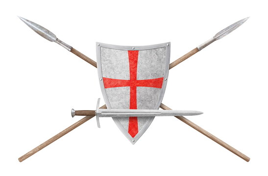 sword shield and two lances isolated on white