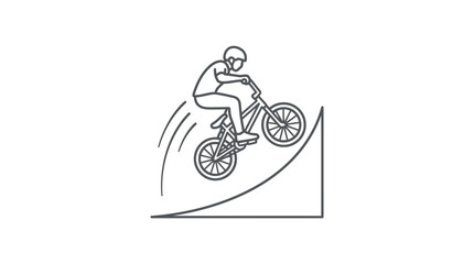Fototapeta premium Cyclist riding up ramp line art illustration.
