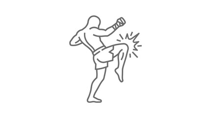 Obraz premium Kickboxer executing powerful knee strike in line art style.