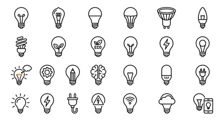 Premium Light Bulb Outline Icons Vector Pack for Apps Websites and Interface Design © MD