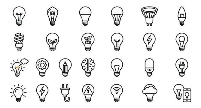 Premium Light Bulb Outline Icons Vector Pack for Apps Websites and Interface Design
