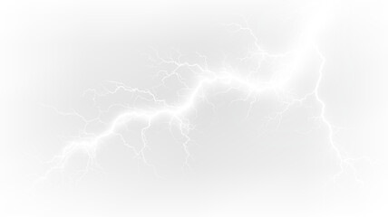 Naklejka premium Realistic White Lightning Bolt with Branching Electric Energy PNG