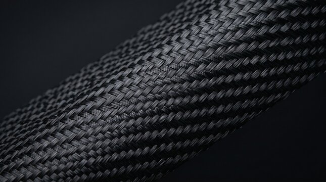 Detailed macro shot showing intricate black carbon fiber weave pattern texture isolated on transparent background