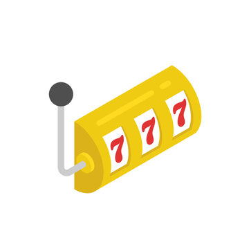 Slot machine reel, isometric icon. Jackpot combination and gambling game