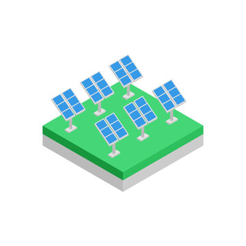 Solar farm, isometric icon. Renewable energy infrastructure and power generation