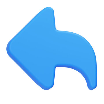 Blue glossy back arrow icon 3D rendering for website user interface button