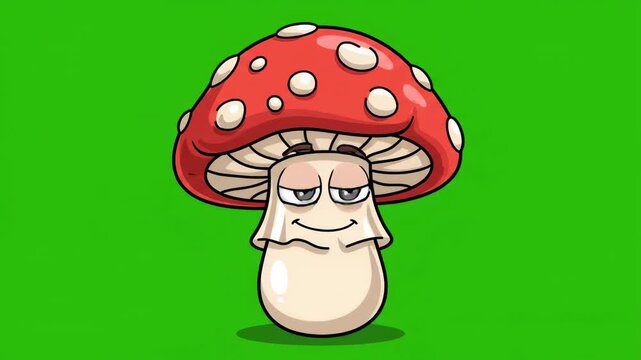 Red Mushroom Character Expressing Emotions with Green Screen Background