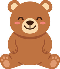 Cute Happy Brown Bear Cub Sitting Cartoon Vector Illustration © Arwinda