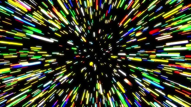 Glowing Neon Rays Motion in SPACE, lightspeed journey through time continuum. 3D Animation with 4 color neon lights. FUTURISTIC and ABSTRACT colorful background.  Digital Wallpaper Design Concept 