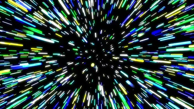 Glowing Neon Rays Motion in SPACE, lightspeed journey through time continuum. 3D Animation with 4 color neon lights. FUTURISTIC and ABSTRACT colorful background.  Digital Wallpaper Design Concept 