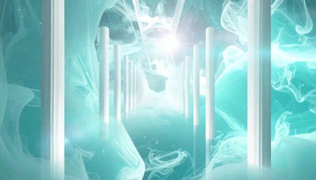 Surreal Curiosity of Infinite Light Columns in Mysterious Abstract Environment. A dreamlike abstract scene featuring infinite light columns in a mysterious environment