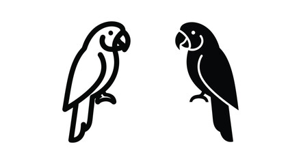 Naklejka premium Set of parrot icons, vector illustration of tropical birds in outline and solid style, isolated on white background