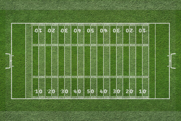 Empty striped american football field texture. Green grass texture - well-groomed turf and tactics lines. © Igor Link