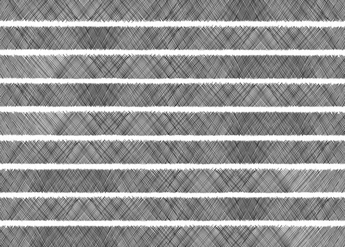 Hand-Drawn Crosshatch Stripe Pattern. Minimalist Black and White Sketch Stripe Texture. Abstract Organic Pen Line Hatching Horizontal Stripes. Monochrome Linear Cross-Hatching Artistic Backdrop