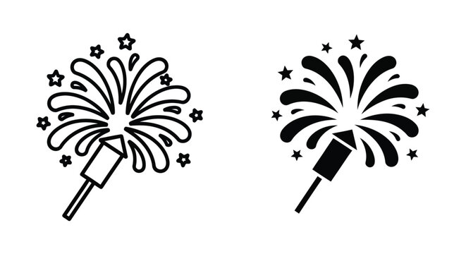 Set of firework rocket icons, vector illustration of firework explosion isolated on white background