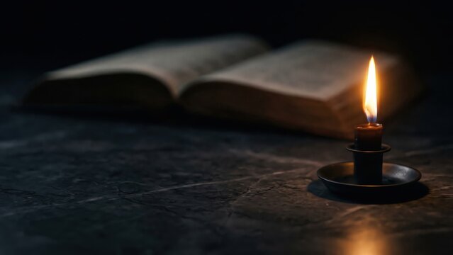 Single Candle and Open Book &ndash; Wisdom Illuminates Knowledge