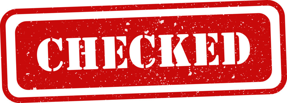 A red checked stamp on a white background