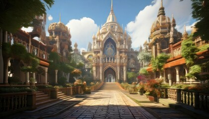 Obraz premium Majestic Temple Complex - A Digital Painting of Architectural Grandeur.