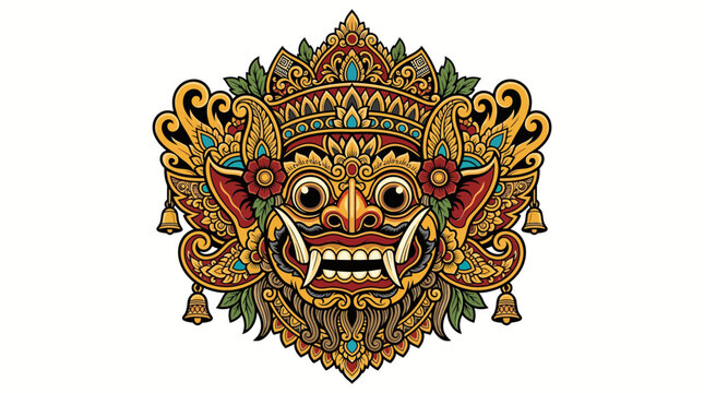Ornate mask with fierce expression and intricate details.
