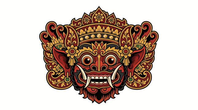 Ornate demonic mask with intricate details and vibrant colors.