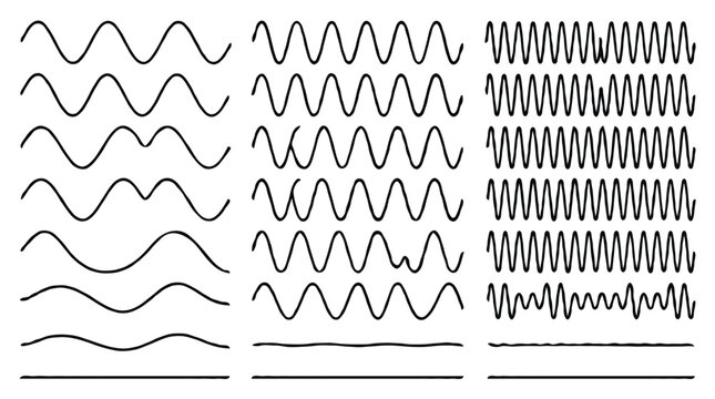Sound waves and audio frequency line vector icons chart set