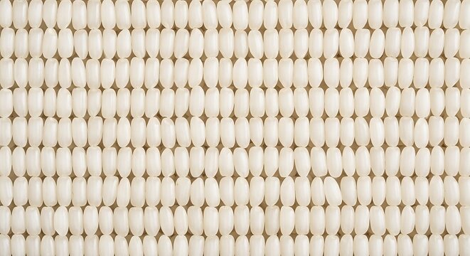 Close-up Macro View of White Rice Grains Arranged in Rows on a Textured Surface