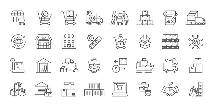 Procurement icons in line design. procurement, purchasing, supplier, contract, sourcing, supply, business on white background vector. Procurement editable stroke icon