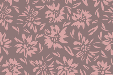 Fototapeta premium Elegant seamless floral pattern featuring soft pink abstract blossoms on a muted taupe background. A stylish botanical design perfect for fabric, wallpaper, wrapping paper, and textile projects. 