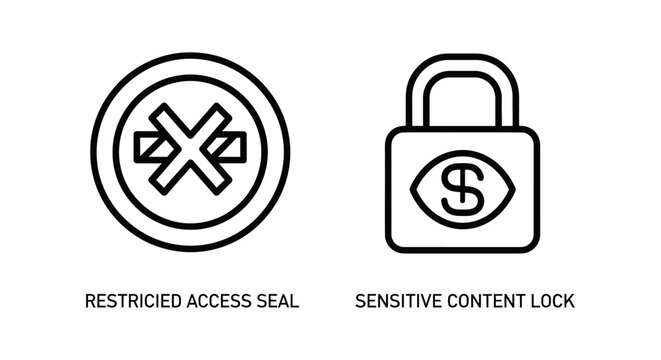 Restricted access seal and sensitive content lock icons with restricted sensitive security confidential protection business information interface prohibited authentication