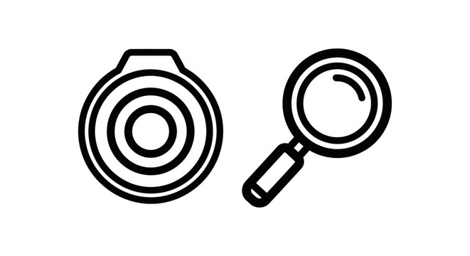 Set of line icons representing camera focus and magnifying glass search tool for digital interface with magnifying interface photography minimalist technology illustration business