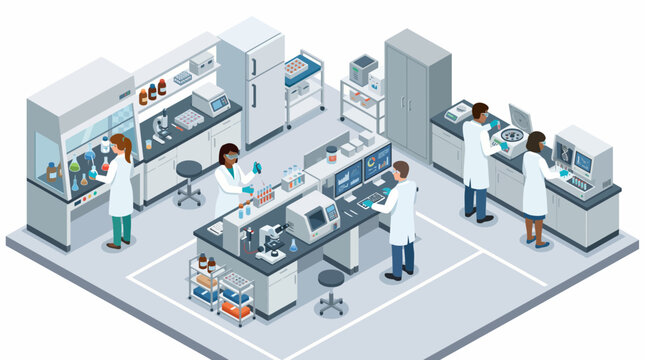 Scientists work in a modern laboratory with advanced equipment.