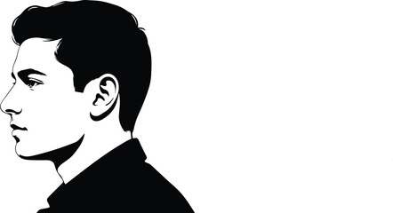 Profile portrait illustration of a young man with short hair and dark clothing. © ayub