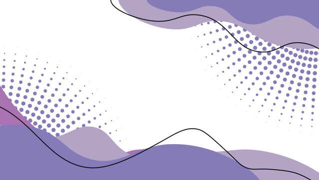 Abstract background with flowing purple waves and halftone dot patterns for modern graphic design layouts