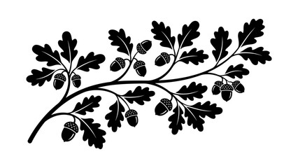 Oak branch vector silhouette with leaves and acorns for autumn design and decorative border © Artastic
