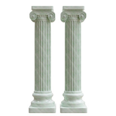 Naklejka premium A pair of pale marble Ionic columns with fluted shafts and subtle green veining, isolated on white transparent