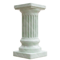 Naklejka premium Fluted white marble pedestal column with a square plinth, rounded base, and subtle green veining, isolated on white transparent