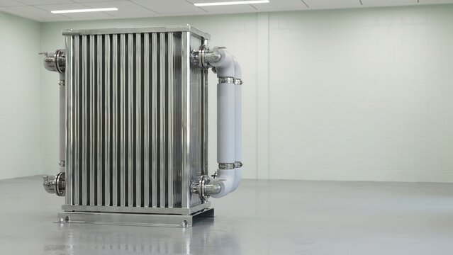 Heat exchanger stands in a sterile laboratory environment as a primary component for high performance systems.