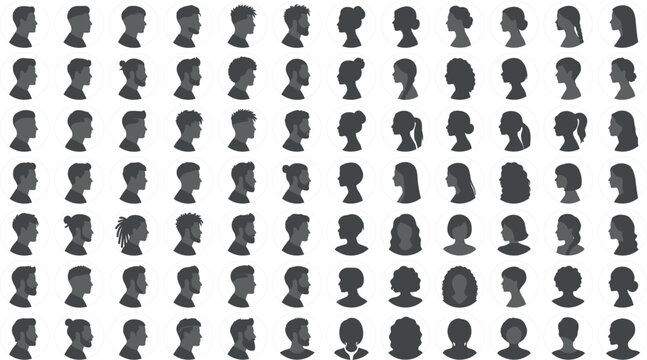 Comprehensive set of flat user profile silhouettes displaying modern haircuts and fashion trends for community members and corporate team design elements