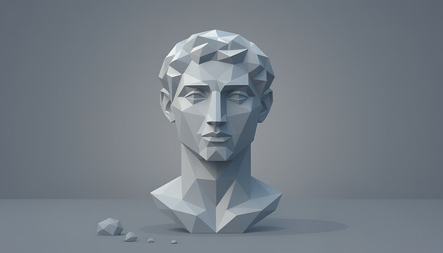 3 d rendered portrait bust of a bearded man in white shirt and dark suit rendering